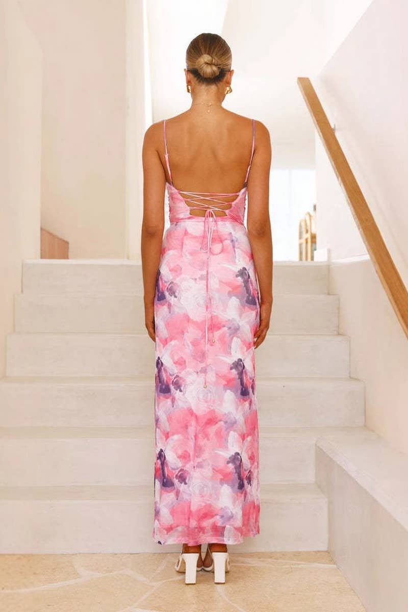 CWDMD5513_FLORAL SLEEVELESS SPAGHETTI STRAP BODYCON DRESS