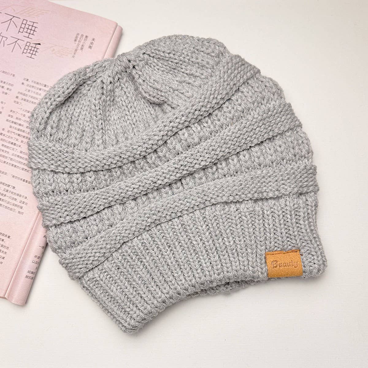 CWAH04348_CANDY COLOR KNIT BEANIE HAT WITH EAR HOLE