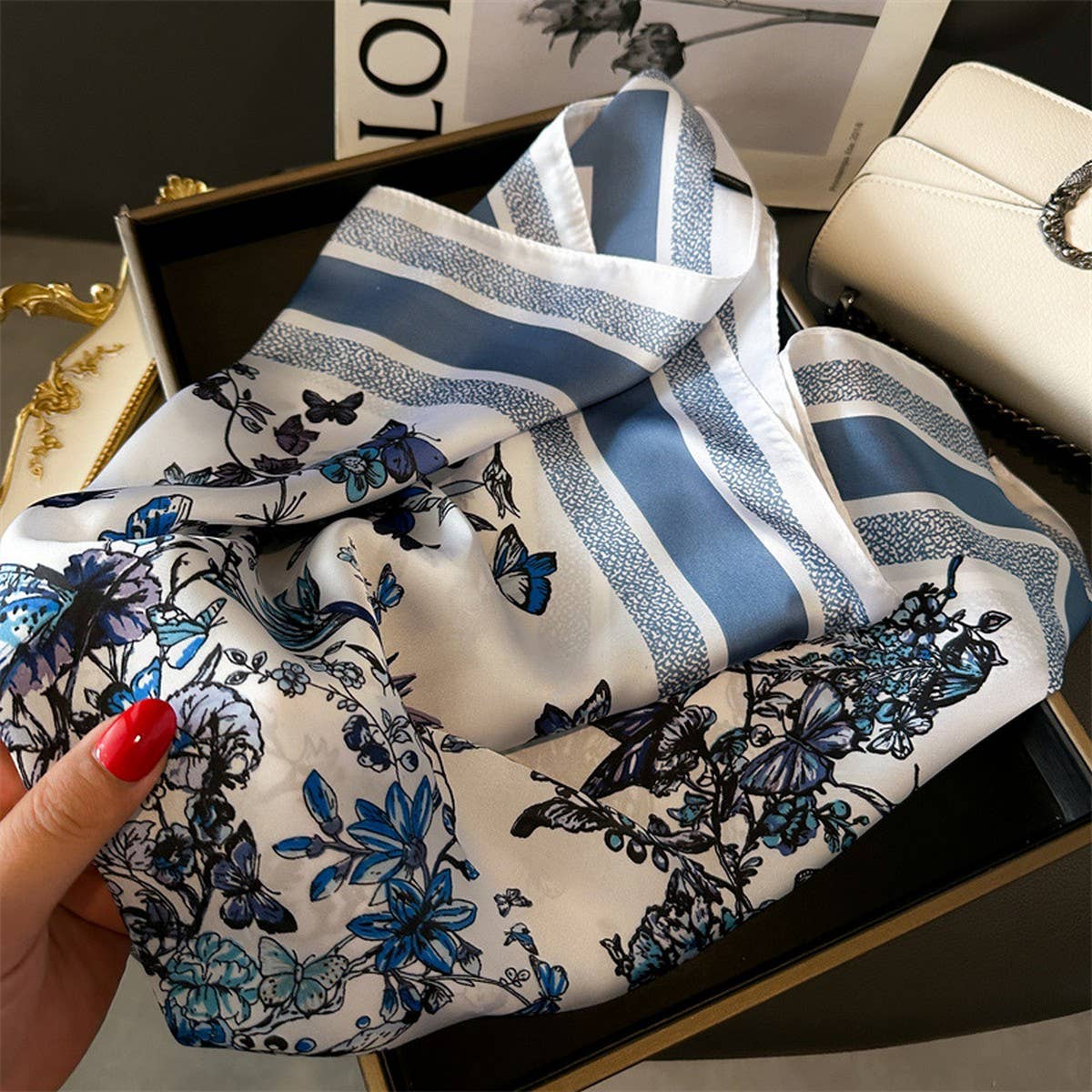 Silky Butterfly Print Scarf ? Hair & Neck Accessor