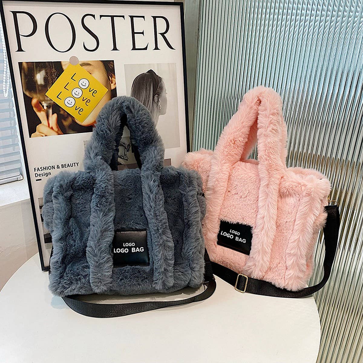 WINTER IMITATION RABBIT FURLARGE CAPACITY PLUSH BAG_CWAB3926