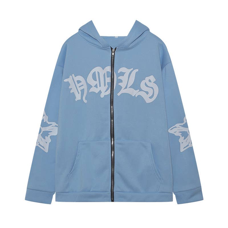 STREET HOODED FOAM PRINT ZIPPER HOODIE