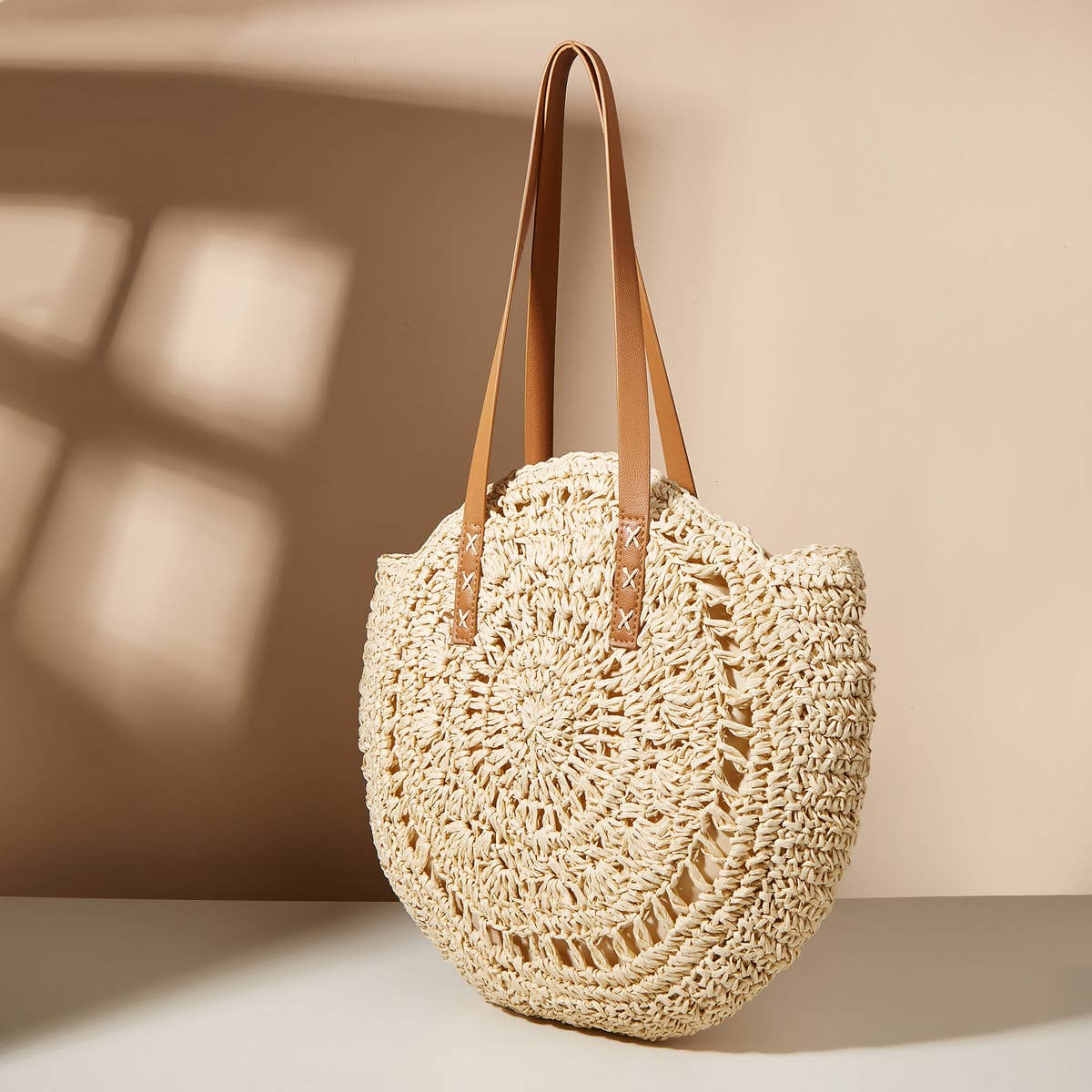 WOMEN HOLLOW FLOWER ROUND STRAW BAG_CWAB1980