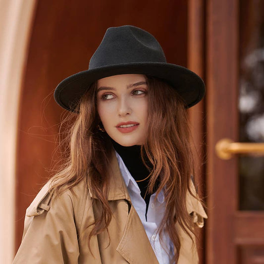 WOMEN CHAIN WIDE-BRIMMED FELT HAT FEDORA_CWAH0595