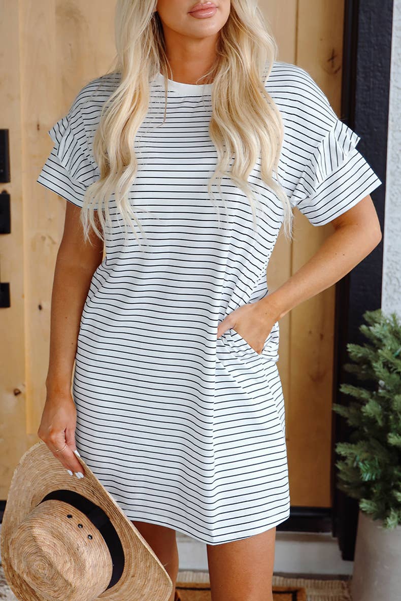 Simple and versatile striped print short dress