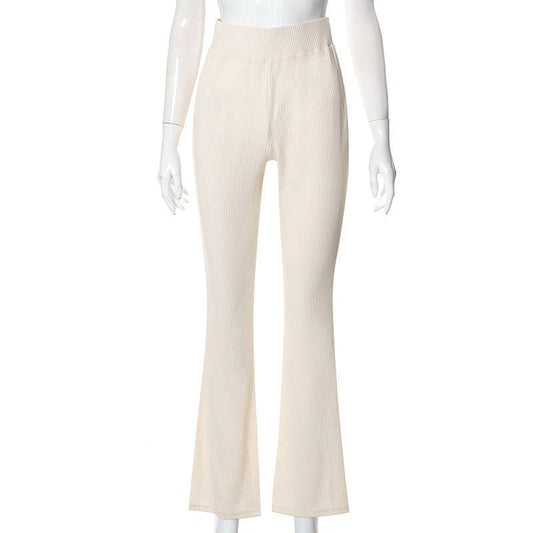 SOLID COLOR SLACKS WITH HIGH-WAISTED STRETCH WAIST