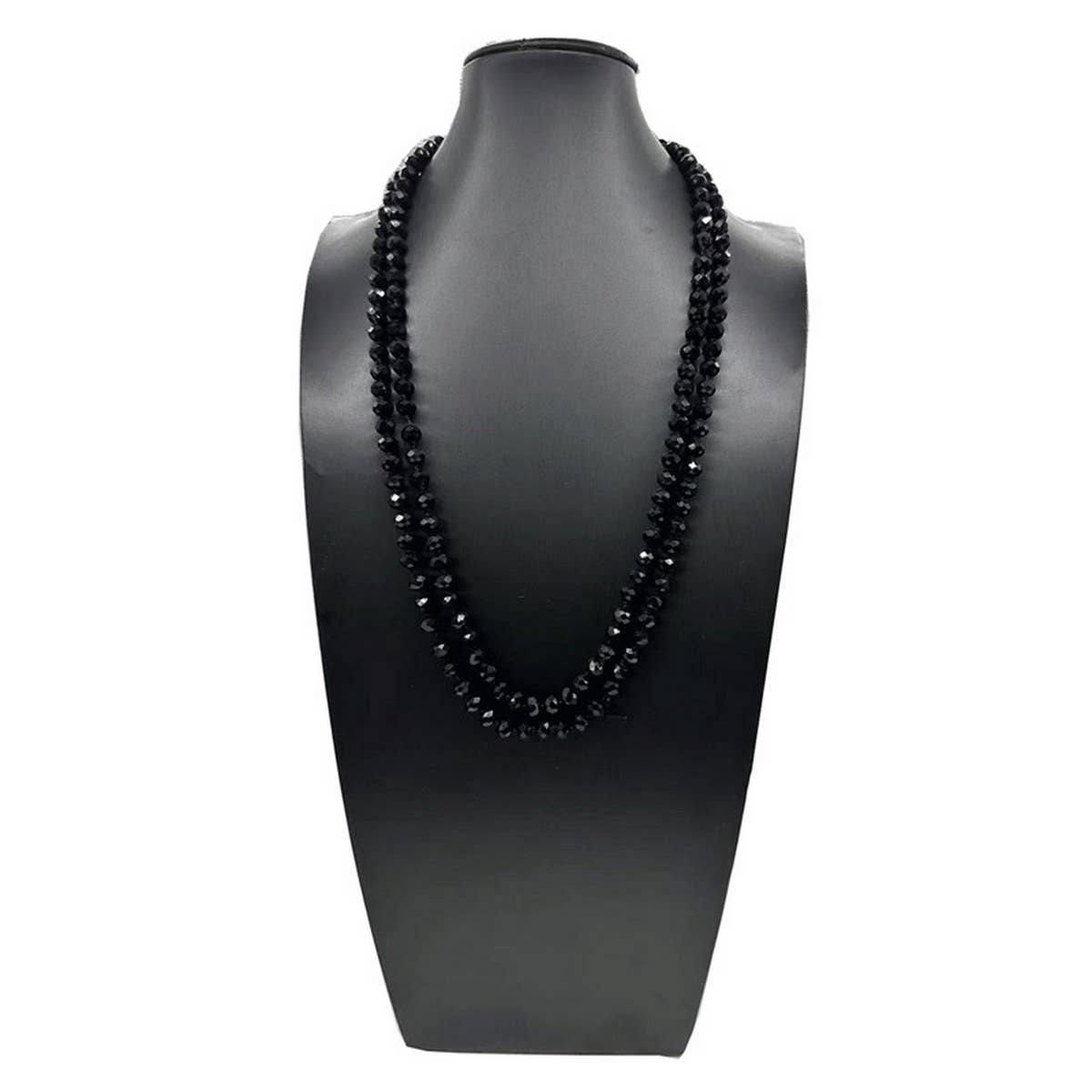 BLACK CRYSTAL KNOT SIMPLE LONG NECKLACE_CWMM4861