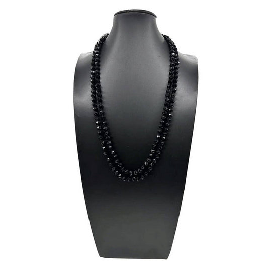 BLACK CRYSTAL KNOT SIMPLE LONG NECKLACE_CWMM4861