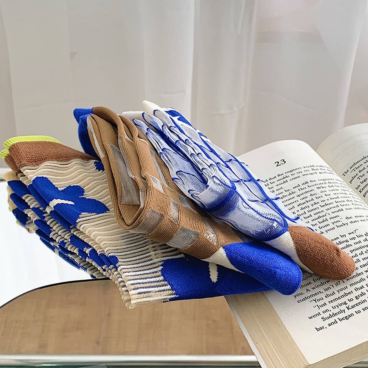 FLORAL KLEIN BLUE STRIPED GLASS STOCKINGS