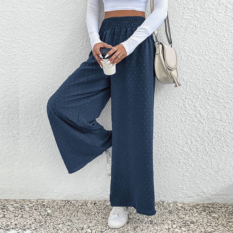ELASTIC-WAISTED CASUAL WIDE-LEG PANTS