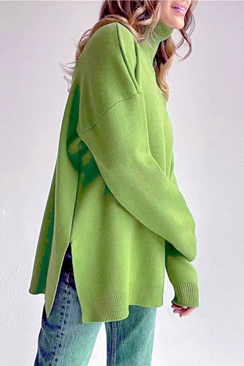 CWOSWL07651_SOLID COLOR HIGH COLLAR SLIT KNITTED TOP