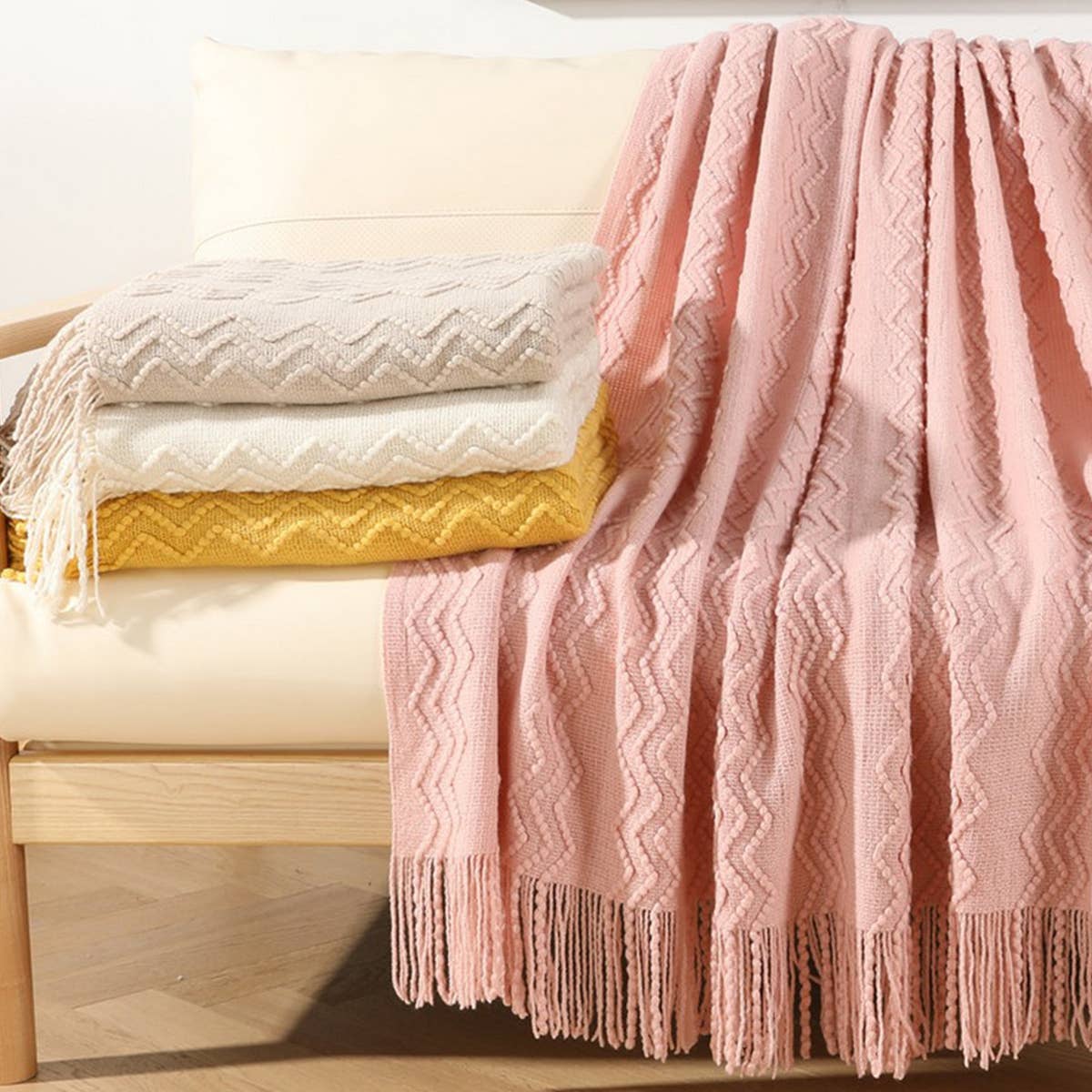 KNITTED SOFT WARM SOFA BLANKET BED END BLANKET