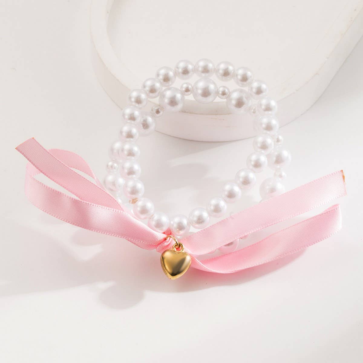 Delicate Heart Pearl Bow Hair Tie for Women