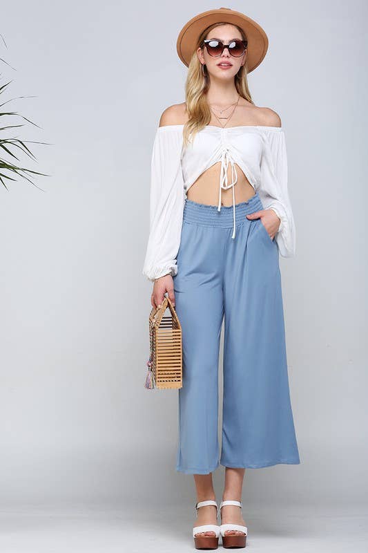 CWBLP418_SMOCKED WAIST BEND GAUCHO PANTS