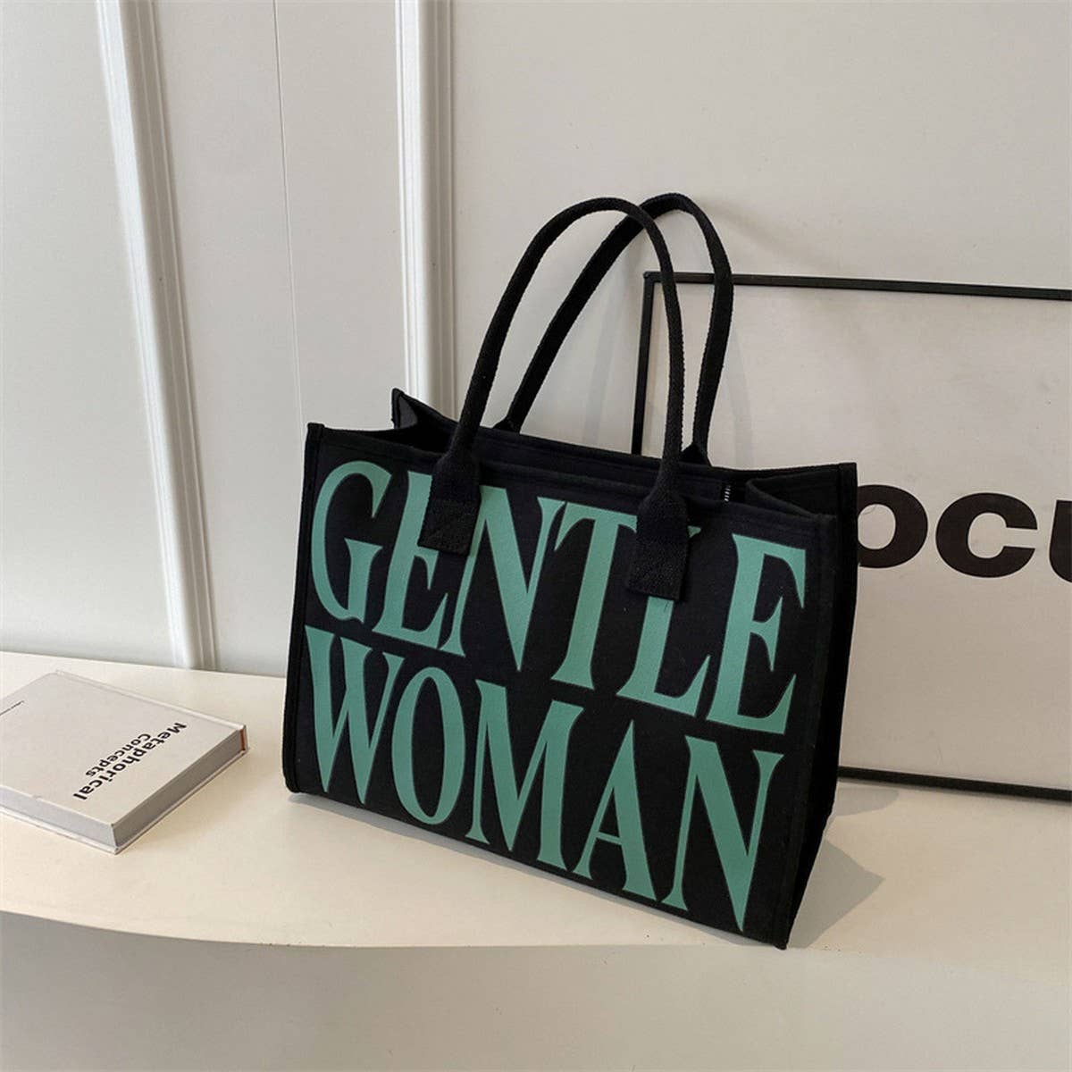 VINTAGE LETTER PRINT TOTE CANVAS BAG_CWAB2681