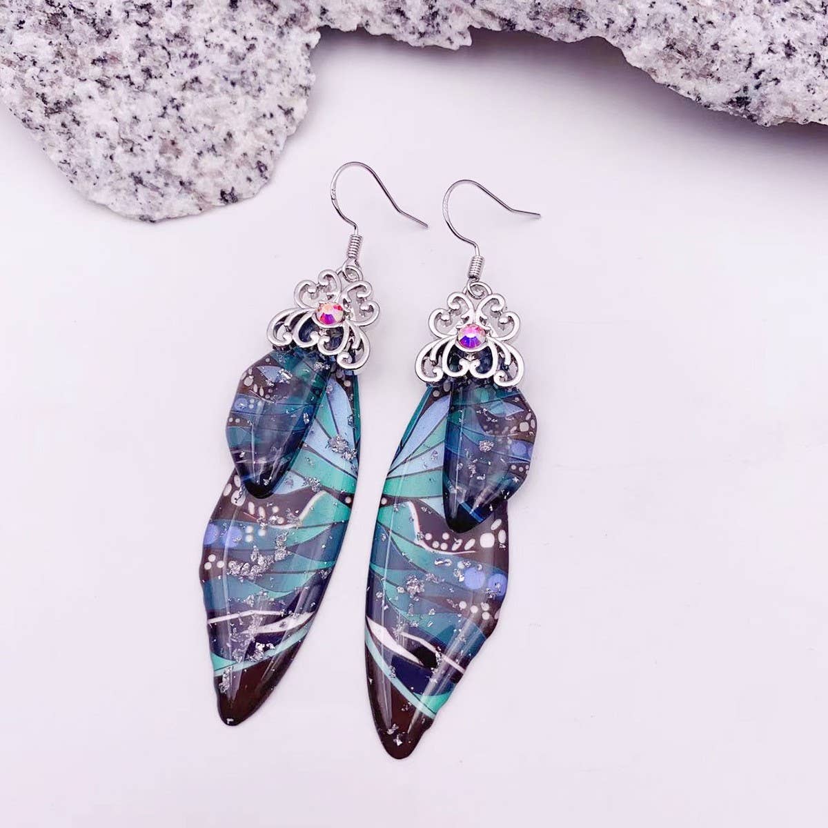 Elegant long earrings with cicada wing wings