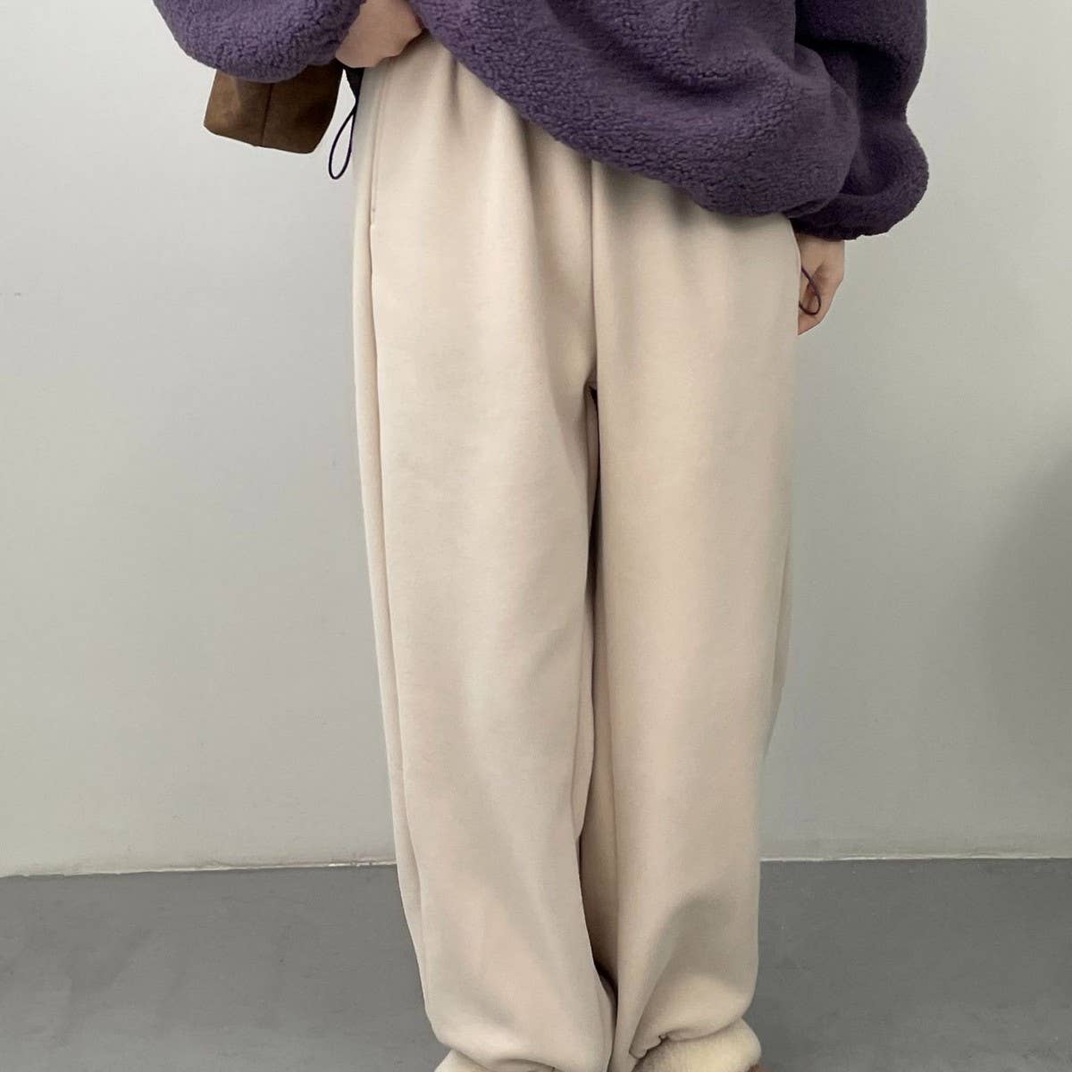 Fleece and thick warm corset wide leg sweatpants