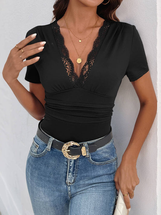 Elegant Lace Patchwork V-Neck Slim Jumpsuit