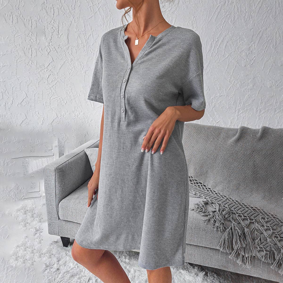 Loose,comfortable simple home dress commuting
