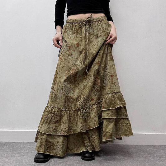 VINTAGE TRIBAL DESIGN FRILLY VINTAGE PRINT SKIRT