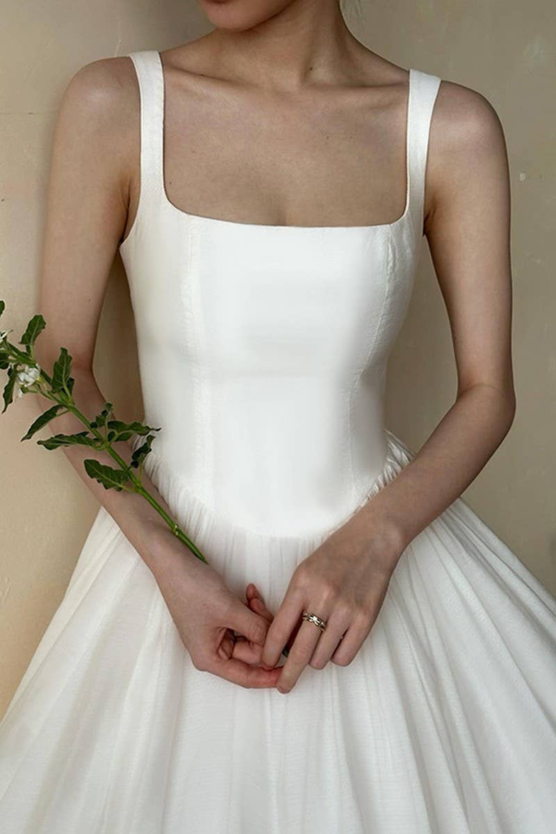 CWDMD5075_SQUARE NECK SLIM FIT SPAGHETTI STRAP DRESS