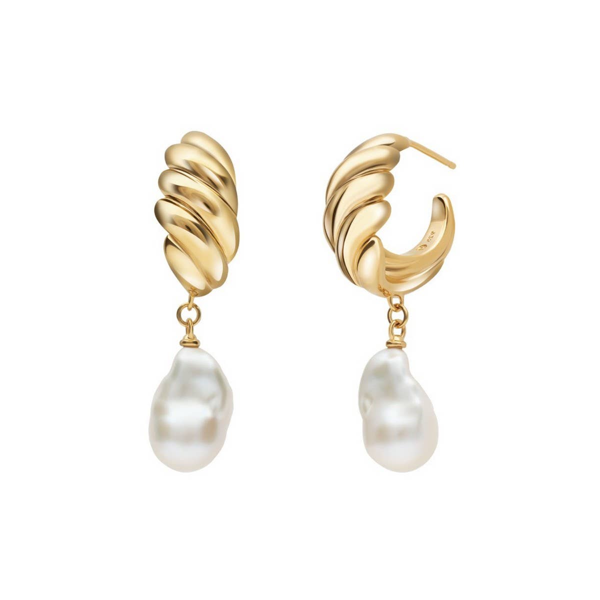 Minimalist Irregular Pearl Earrings 18K Gold Steel
