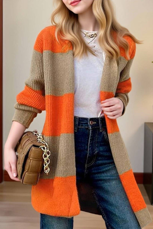CWOCAL00566_CONTRAST DROPPED SHOULDER LONG KNITTED CARDIGAN