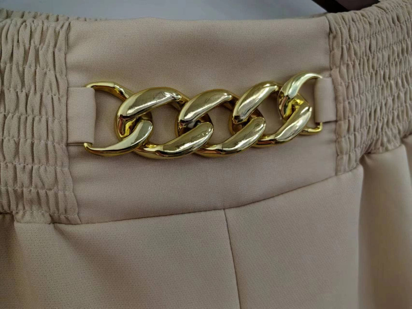 COMMUTER SOLID CHAIN SPANKING WIDE-LEG PANTS