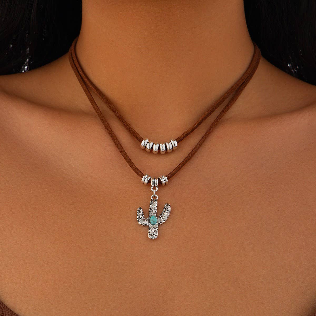 VINTAGE IRREGULAR ALLOY TURQUOISE NECKLACE SET
