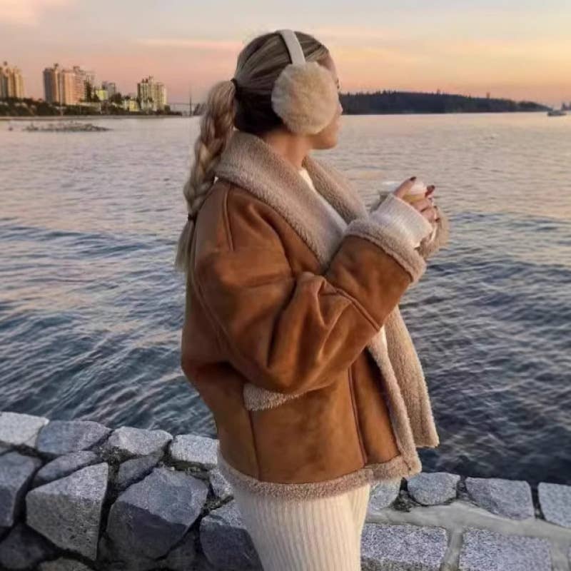 Retro Woolen And Fur One-Piece Jacket