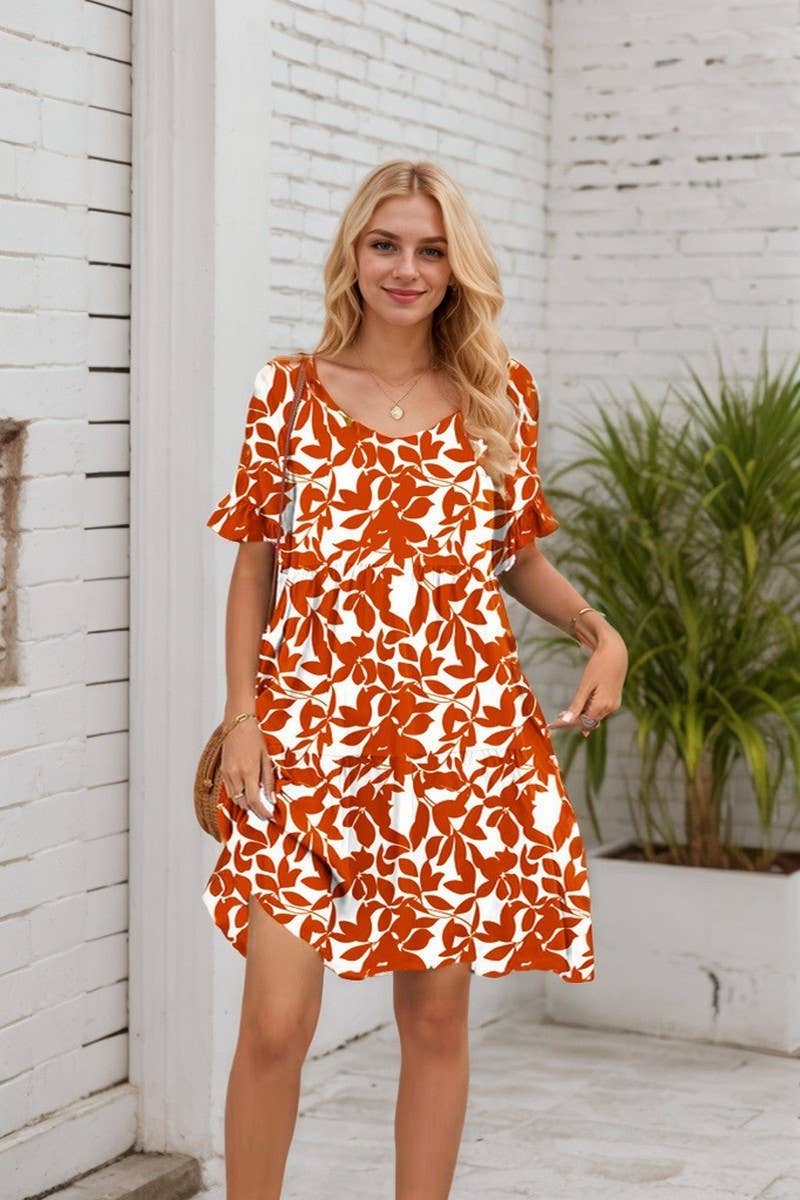 CWDSD8214_FLORAL RUFFLE SLEEVE TIERED MINI DRESS