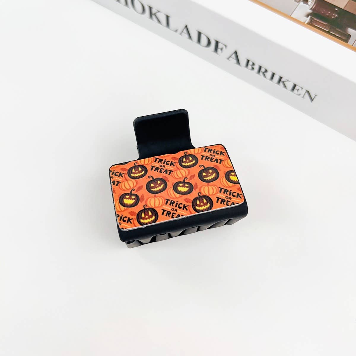 Gothic Halloween Claw Clip, Pumpkin & Ghost Design_CWAHA1443