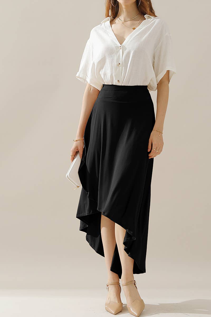 CWBLS090_OVERLAP HIGH WAIST BANDED FLARE MAXI SKIRT