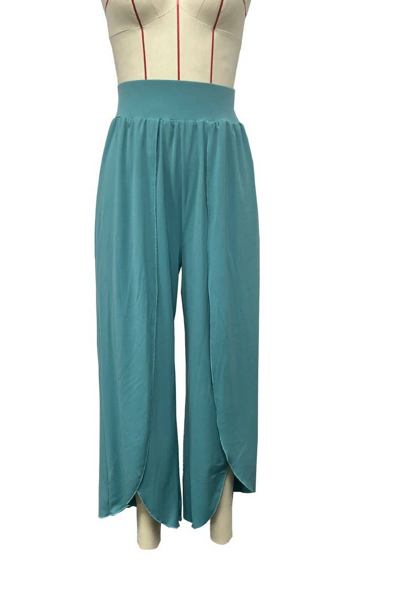 CWBLP1490_SOLID COLOR LOOSE HIGH WAIST HIGH SLIT TROUSERS