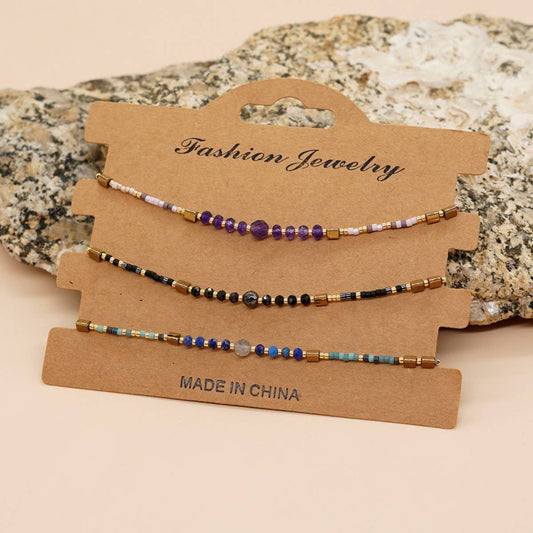RICE BEAD HAND-WOVEN SEMI-PRECIOUS STONE BRACELET