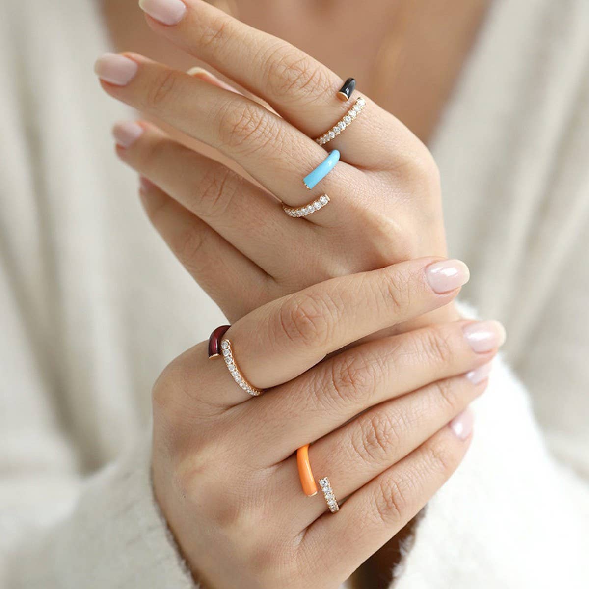 DOUBLE LAYER COLOR OIL DROP OPEN RING