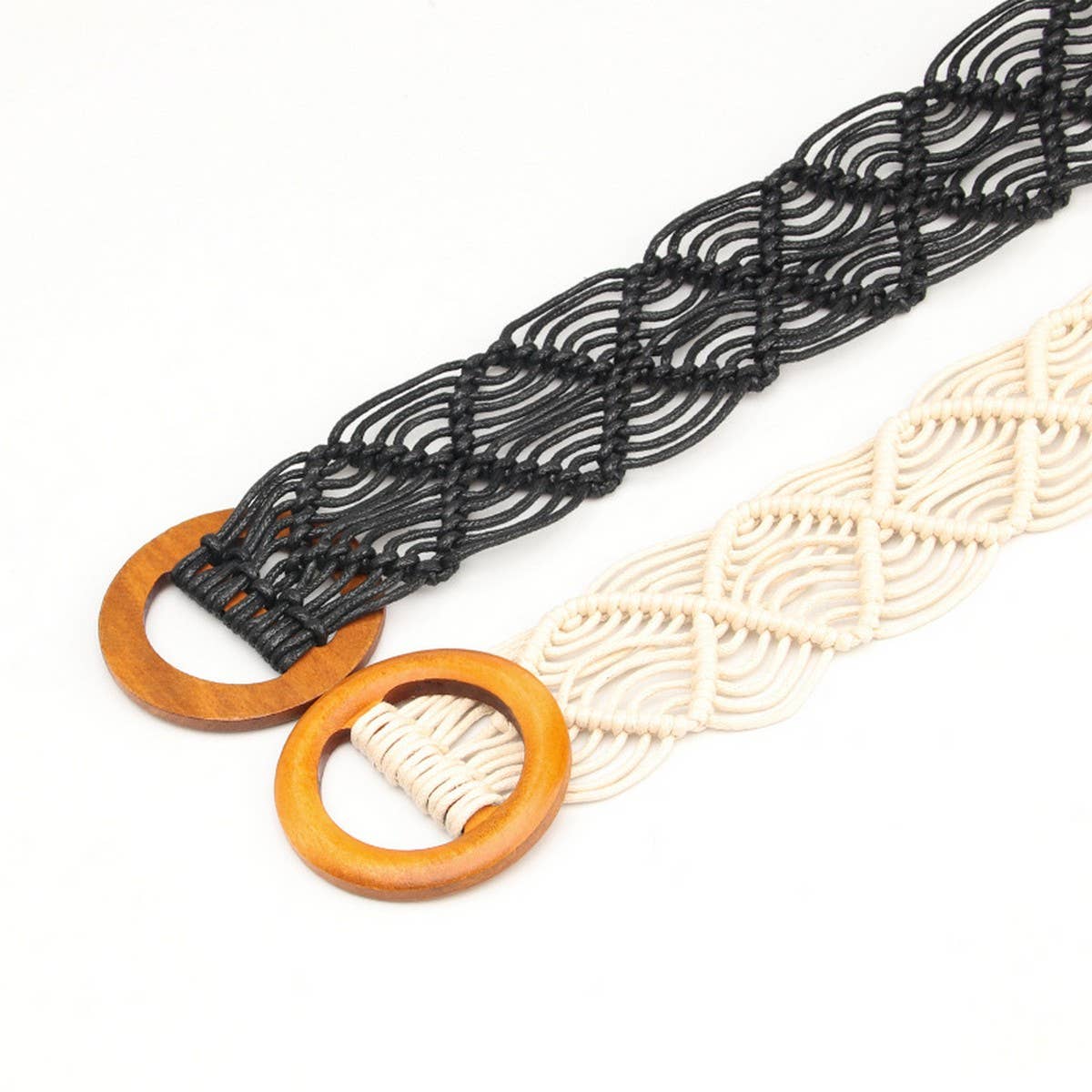 HANDMADE VINTAGE WOVEN BELT ROUND WOODEN BUCKLE_CWABE0408