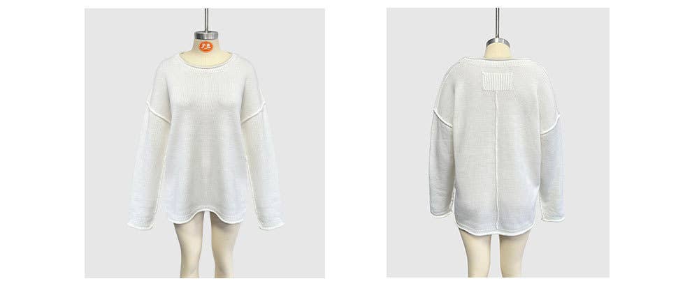 Solid color round-neck loose pullover sweater