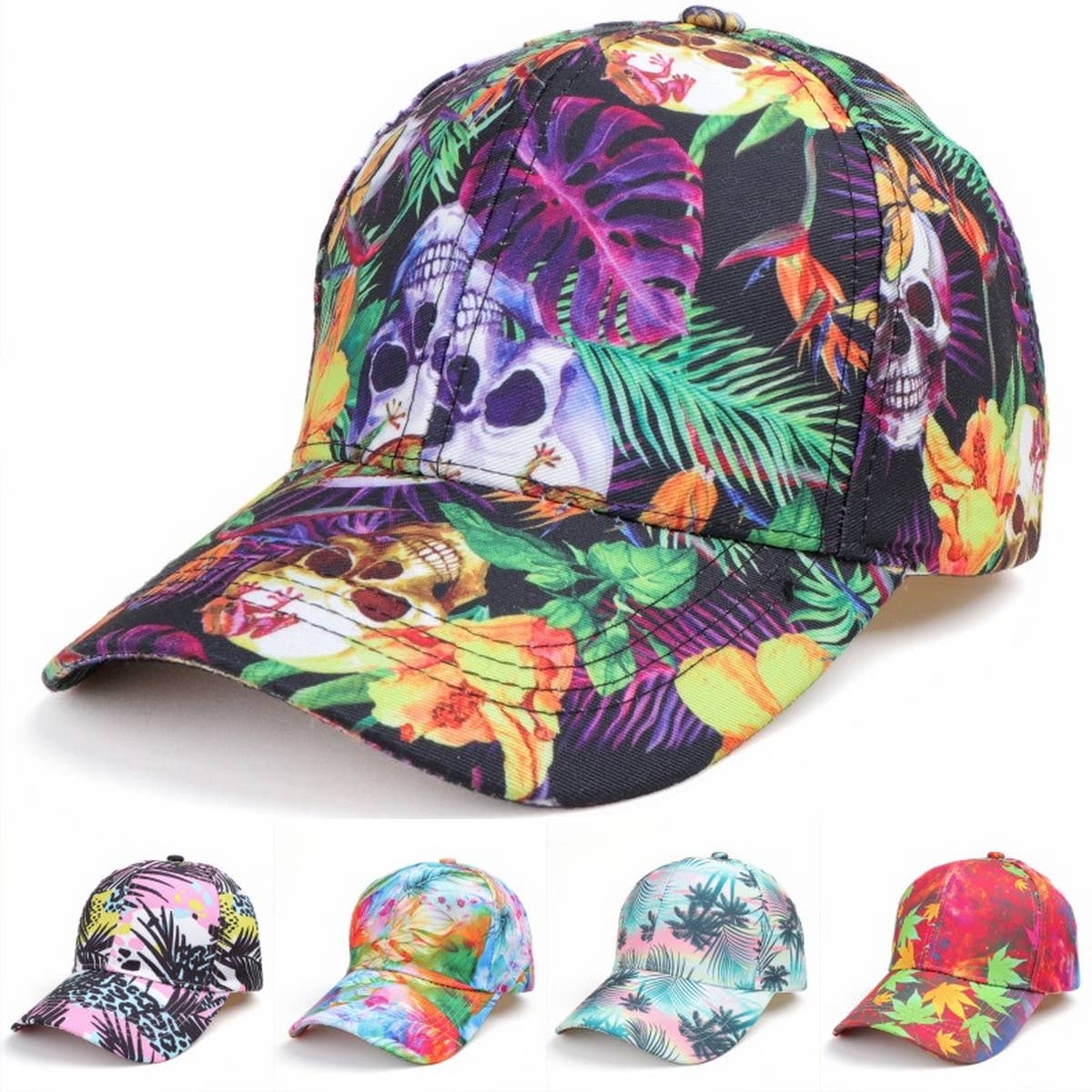 Skull Leaf Print Graffiti Baseball Cap - Sun Hat CWAH1549