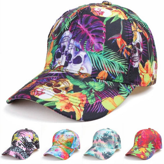 Skull Leaf Print Graffiti Baseball Cap - Sun Hat CWAH1549