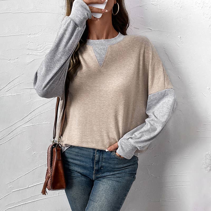 Round-neck color-blocking casual sweatshirt