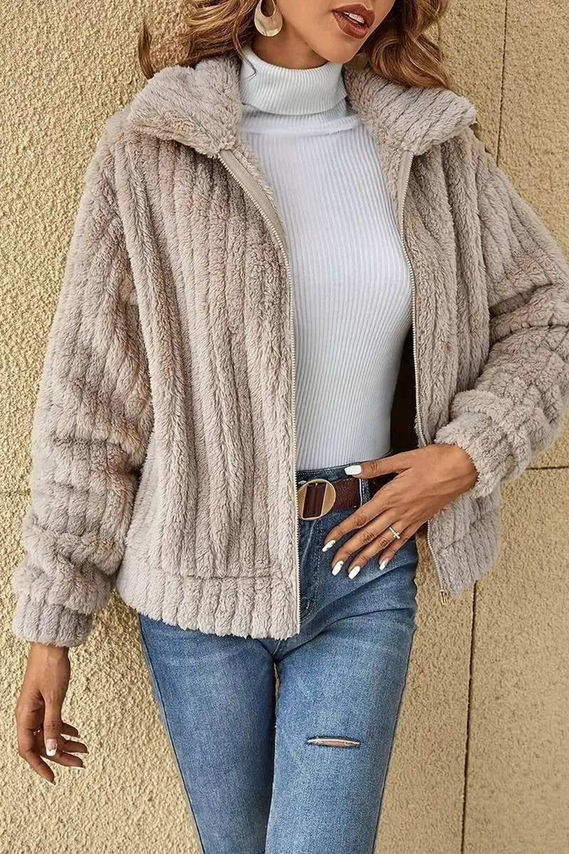 CWOCO00209_PLUSH CARDIGAN LAPEL SHORT COAT