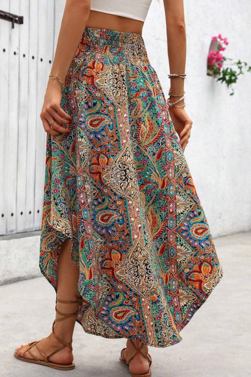 CWBMS0457_BOHO ETHNIC PRINT A-LINE CASUAL SKIRT