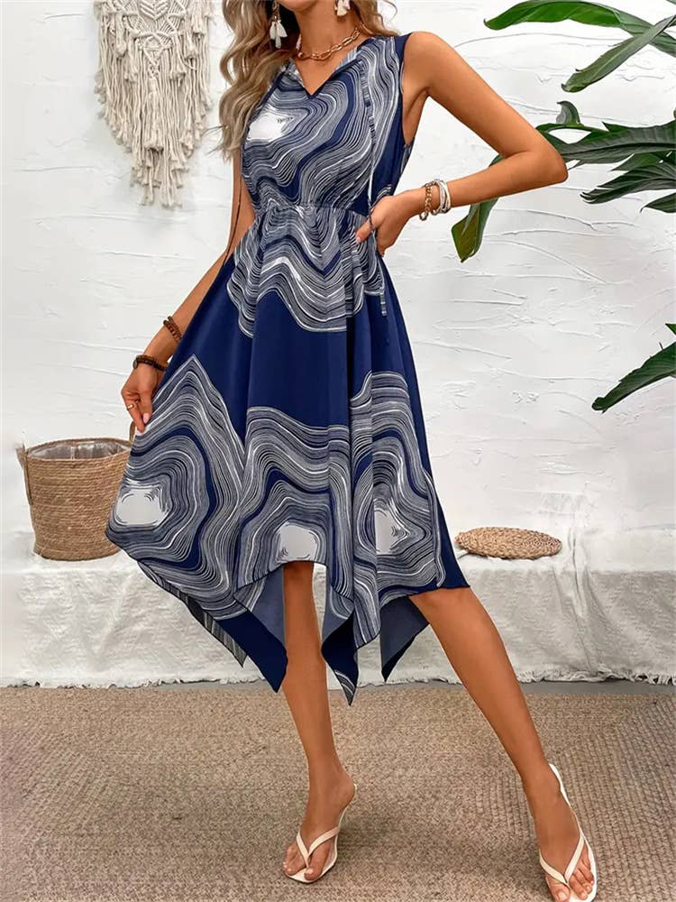 Printed dress with irregular split