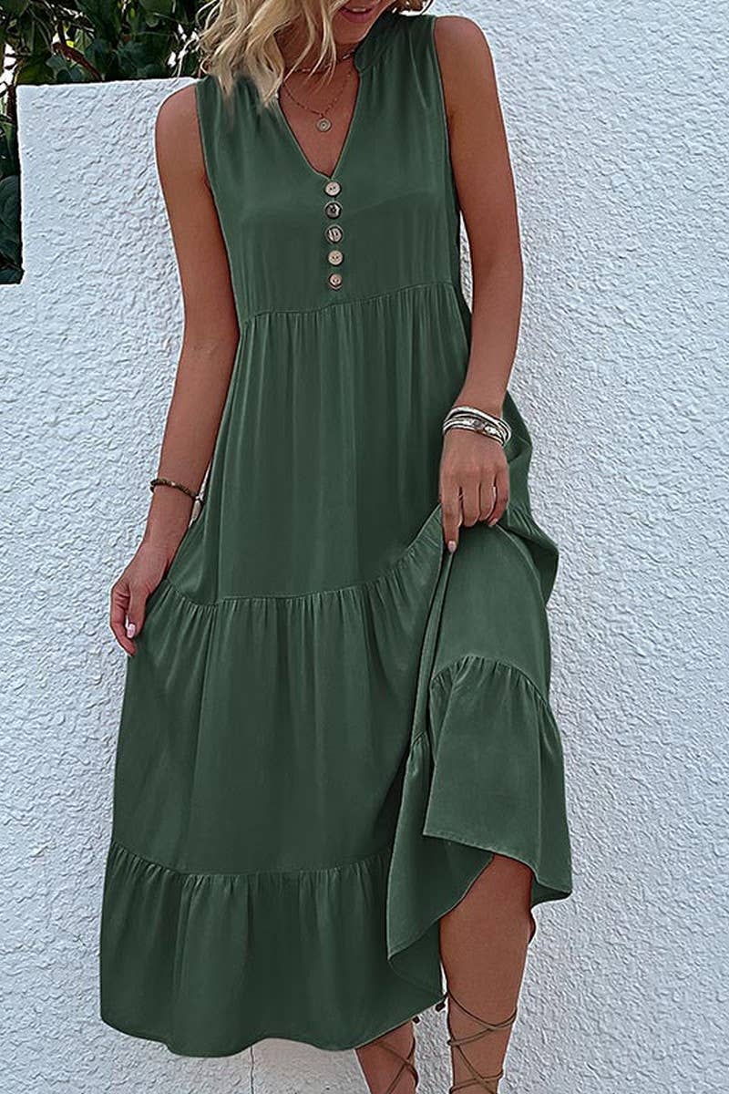 SLEEVELESS LOOSE CASUAL SOLID COLOR DRESS_CWDSD2822