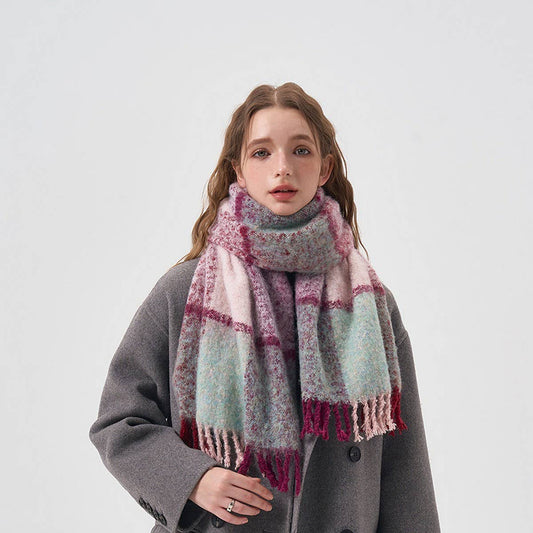 Wool Blend Plaid Tassel Winter Scarf for Women_CWASC2367