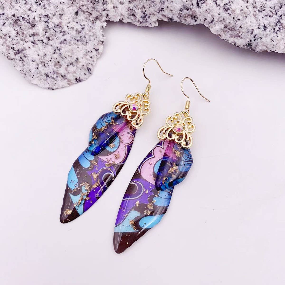 Elegant long earrings with cicada wing wings