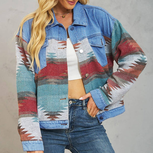 Washed and color-blocked denim jacket
