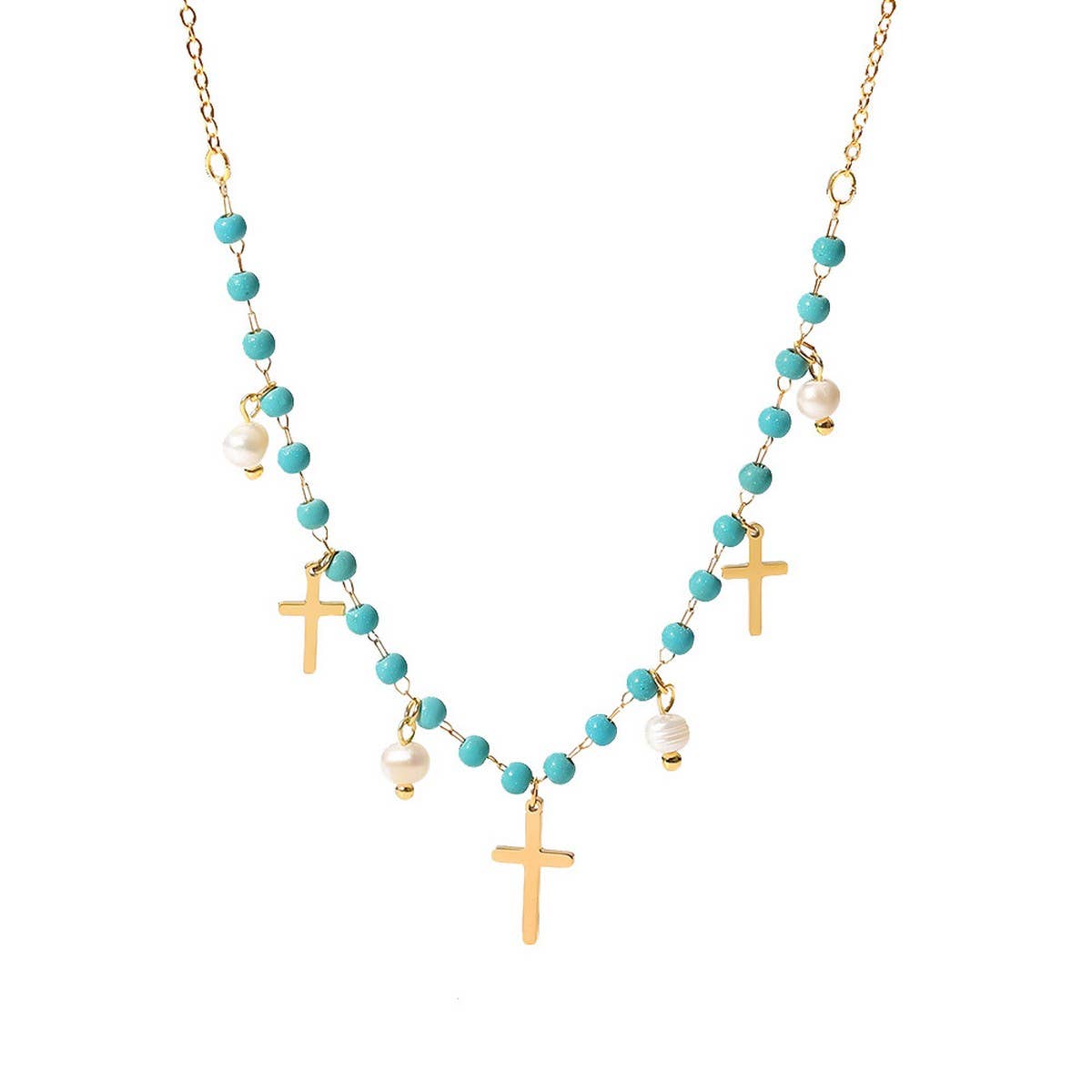 NEW BLUE CROSS PEARL NECKLACE