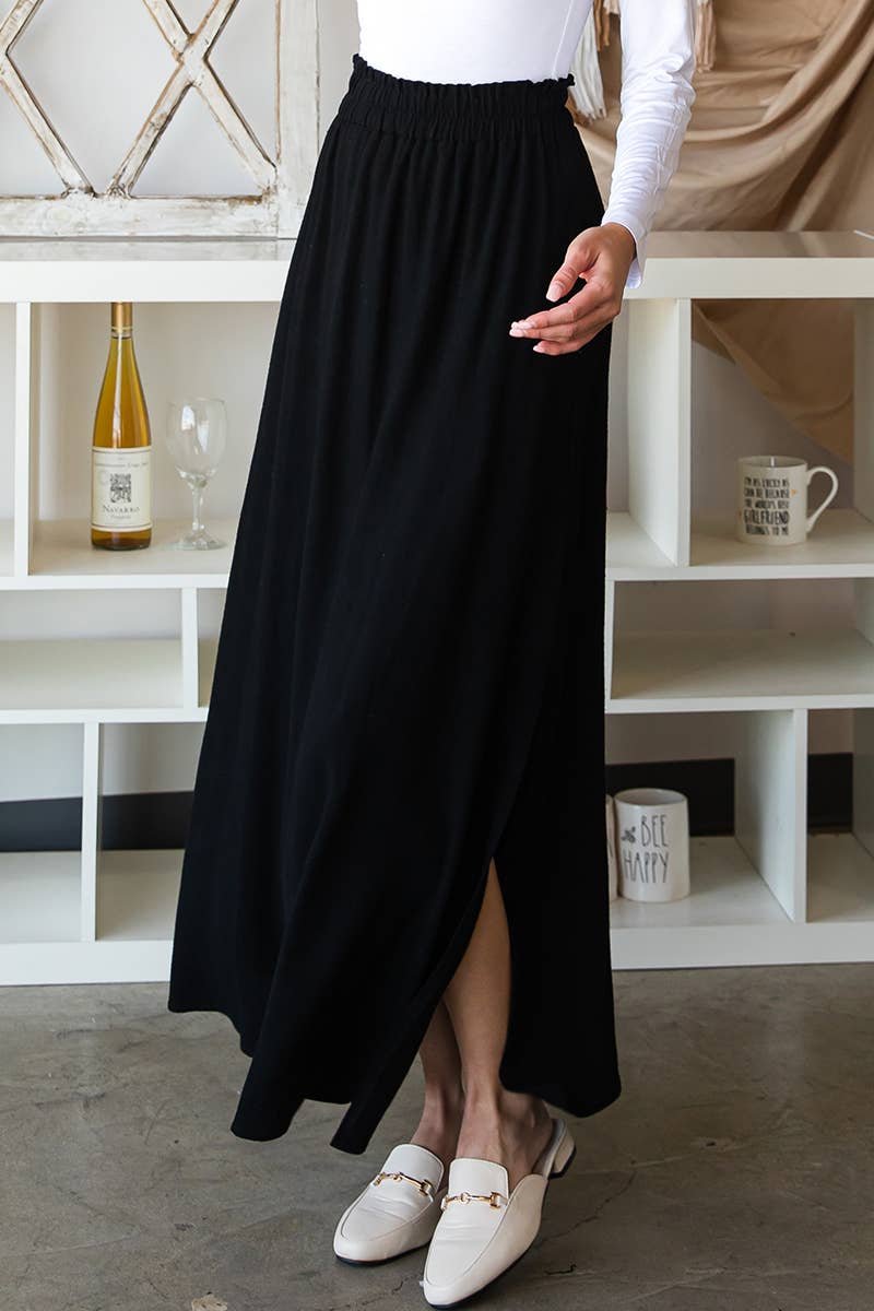 Solid color high waist drop long slit skirt