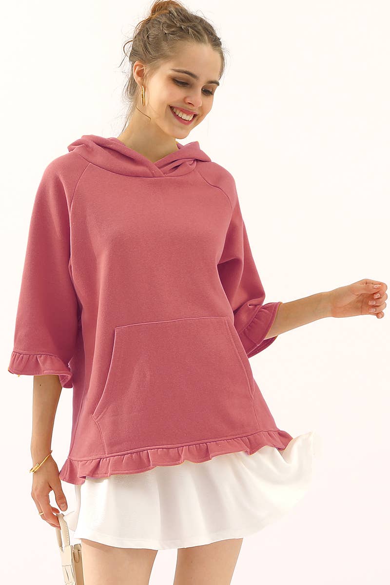 CWOHOL425-P_PLUS SIZE 3/4 SLEEVE HOODIE SWEATSHIRT